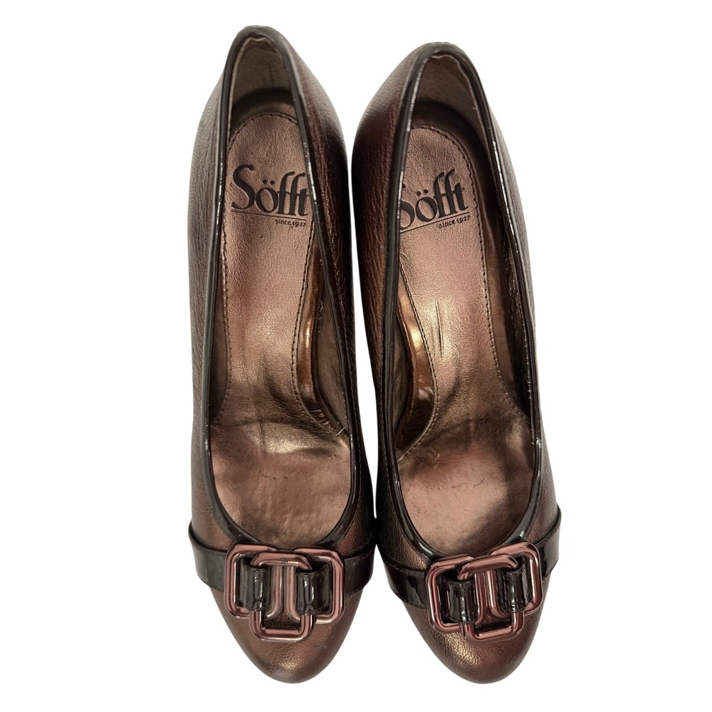 Sofft Womens Bronze Metallic Leather Buckle Pumps Heeled Shoes Size 7.5 M